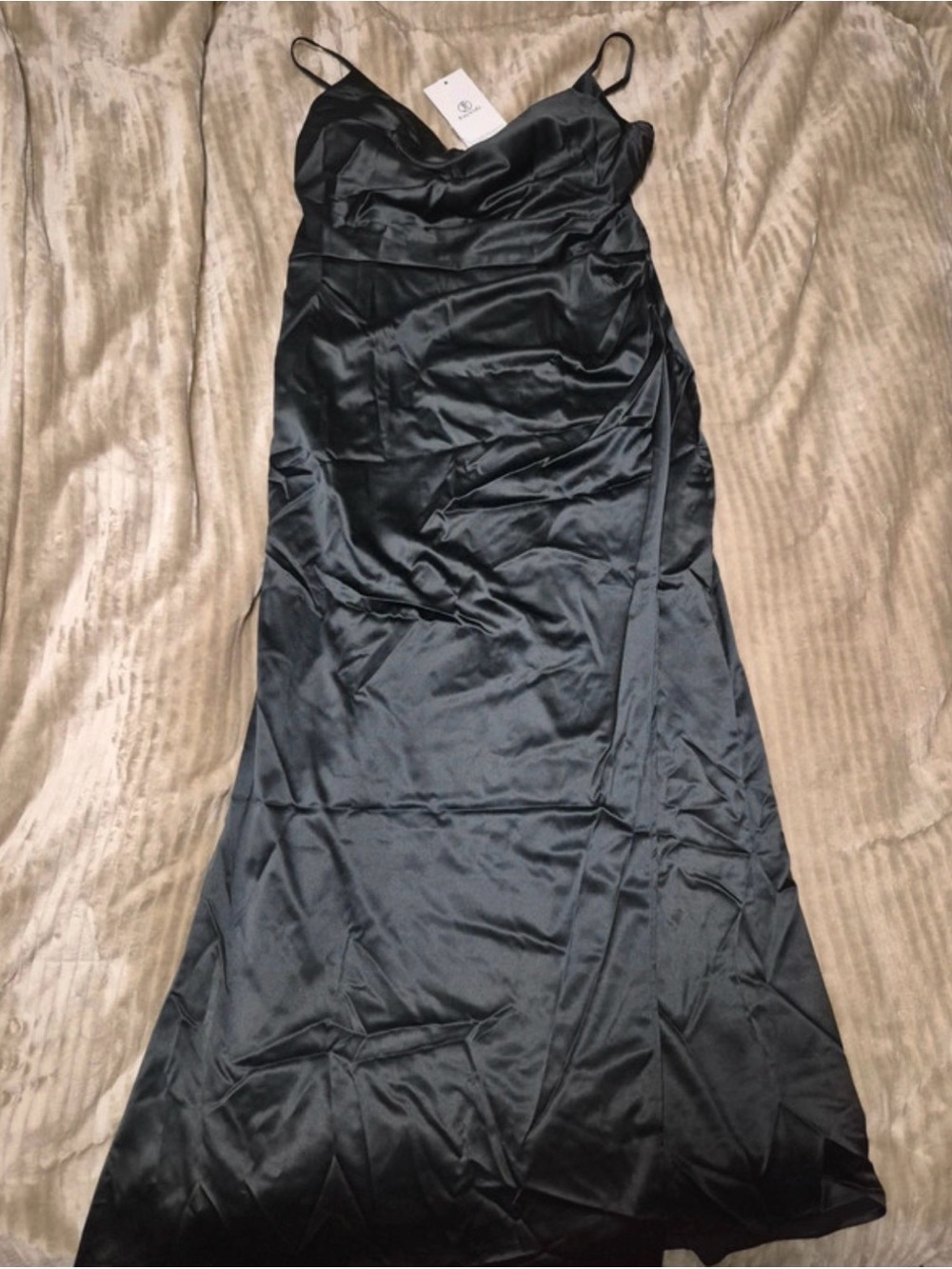 NWT XL Sleek Black Satin Slip Formal Dress with Cowl Neck